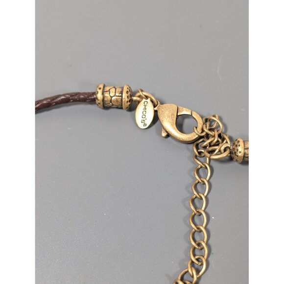 Chicos Gold Tone Multi Ring Pendant Brown Braided Cord Necklace Boho Western 20" - Picture 7 of 9